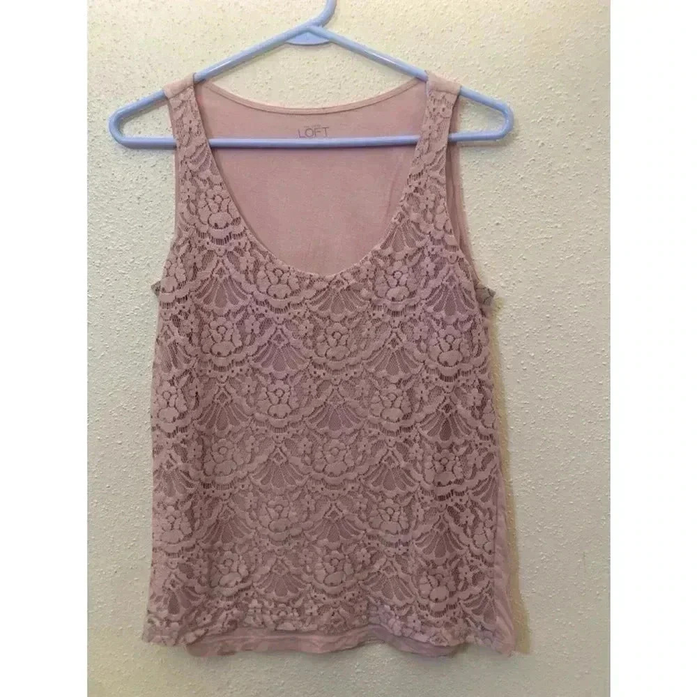 Women's Loft Pink Lace Tank Top, Size S, Very gently worn.